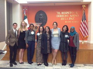 Jalyn Evans, stands third from left, with fellow college students stand for commemorative picture at the Mexican Embassy on November 6, 2014.